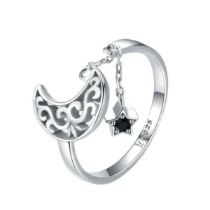 Bague Lune avec Étoile Noire